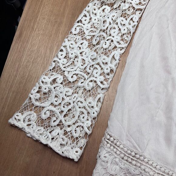 Blu Pepper Boho Lace Dress Women’s Large Ivory Crochet Lace Sleeve Babydoll - Picture 4 of 8